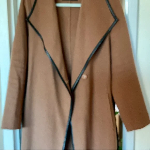 Tahari Camel Trench Coat with Black Accents - Picture 6 of 9